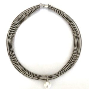 Piano Wire & Faux Pearl Necklace